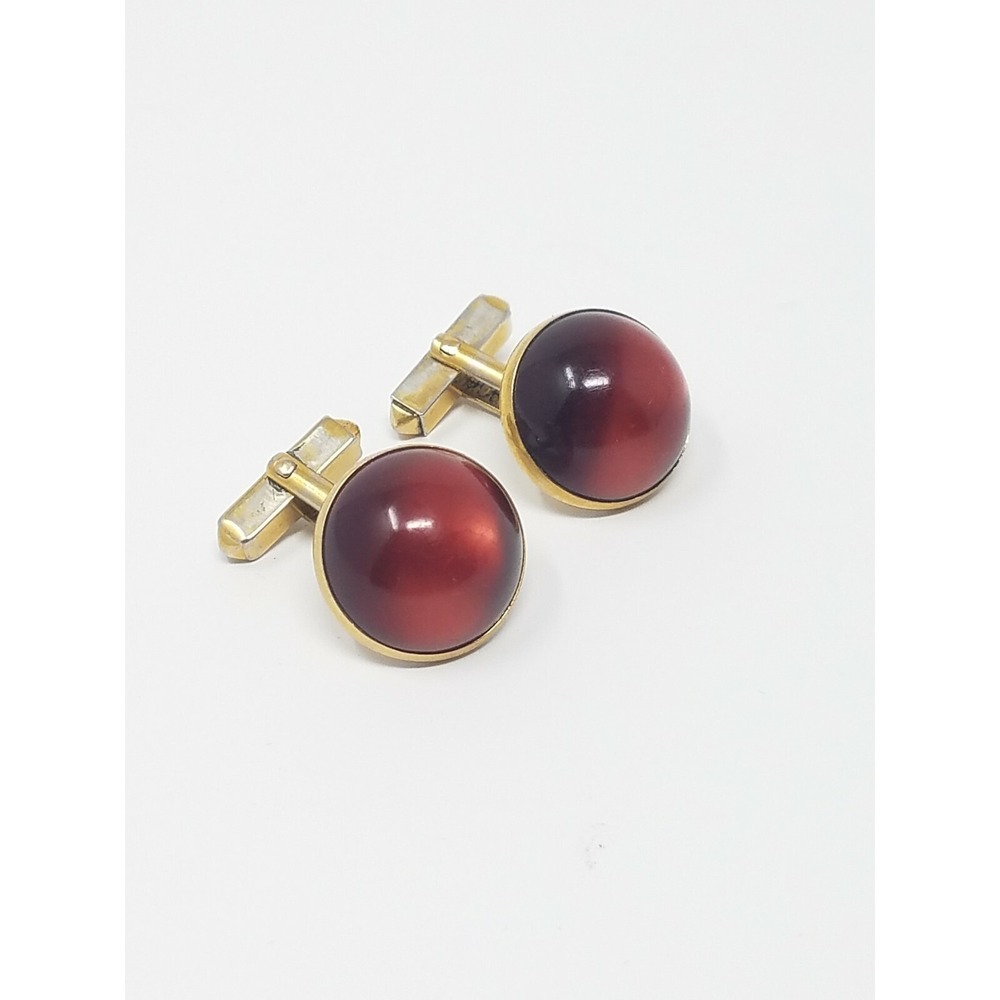 Vtg Swank cufflinks pink glass‎ Cabochon gold tone men accessories old money
